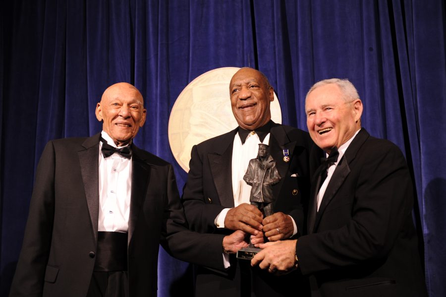 100915-N-4790M-040 
WASHINGTON (Sept. 15, 2010) Lanier Phillips, left, Bill Cosby and Ed LeBaron pose for a picture before receiving the Lone Sailor Award at the National Building Museum in Washington, D.C. The Lone Sailor award is presented to sea service veterans who have excelled with distinction in their respective civilian careers while continuing to exemplify the Navy core values of honor, courage and commitment. (U.S. Navy photo by Mass Communication Specialist 1st Class Andrew Meyers/Released)