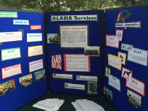 The ALANA Services’ information table informs event goers about its mission, various organizations, and programs. The Party on the Block was ALANA Services’ first event of the year held on the Quad. 