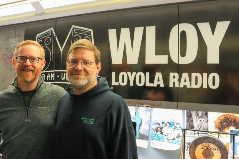 Bill Coveney (Left), first general manager of WLOY Loyola Radio, and John Devecka (right), operations manager of WLOY Loyola Radio